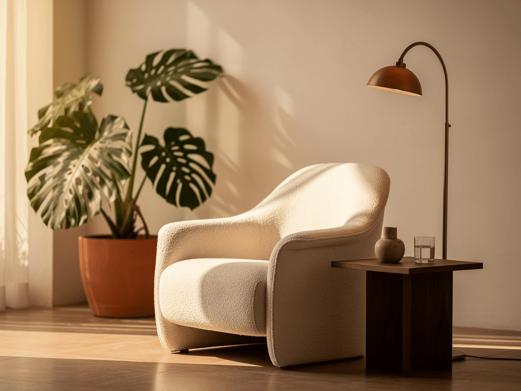 Sala moderna con sillón de diseño y muebles nuevos y usados en León